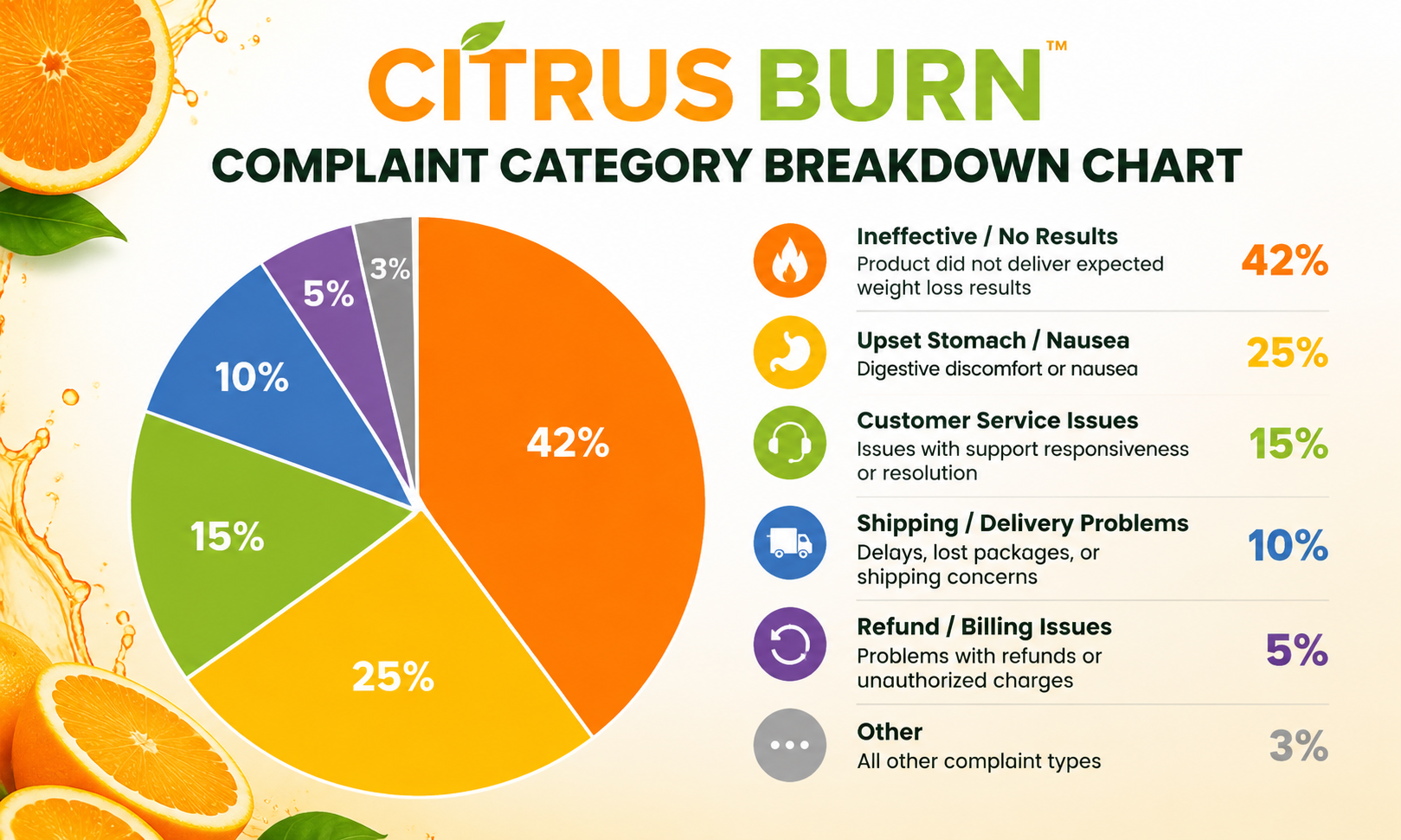 Citrus Burn complaints breakdown by category 2026